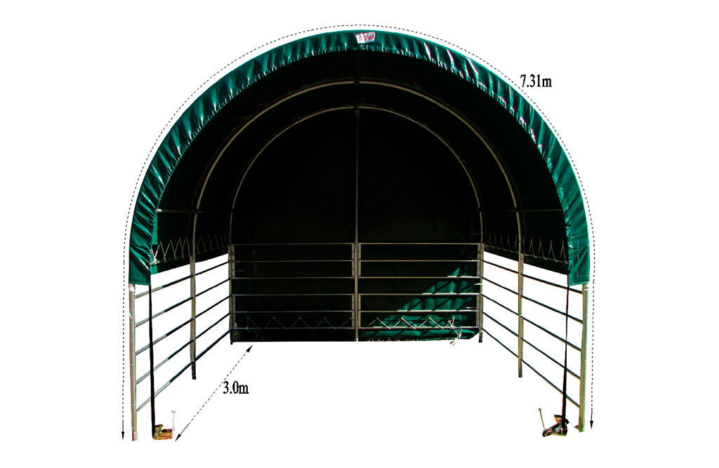 Weidezelt 3x3x2,8m, Weideunterstand mit PVC-Plane, offene Seiten