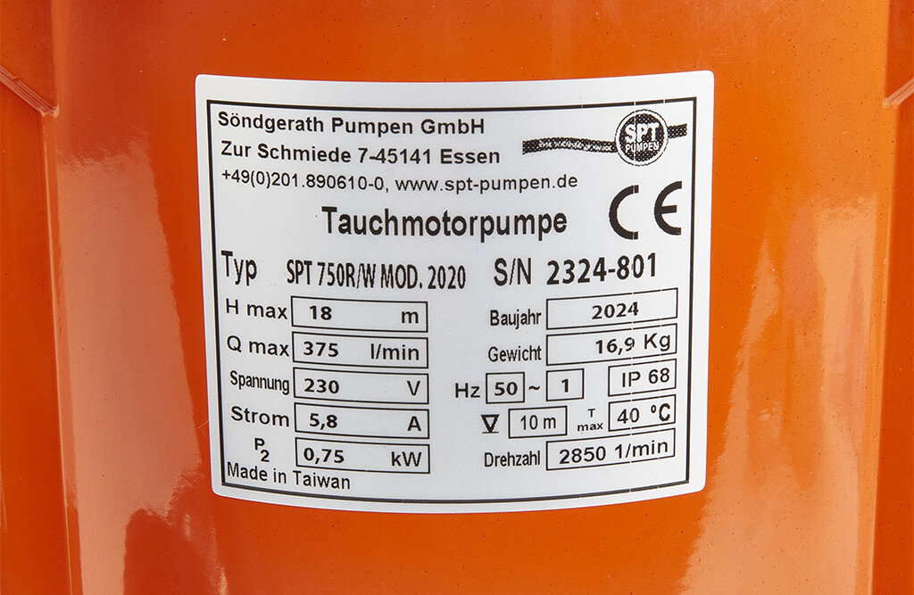 SPT Tauchpumpe 750 RW, 3" 230V, 375 Liter/Minute