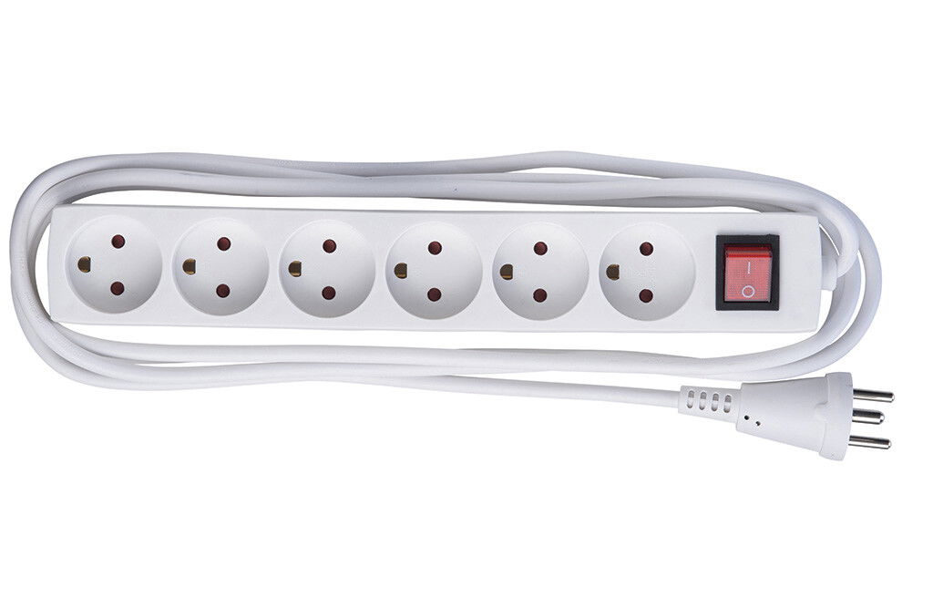 Steckdose, 6-fach, mit Erde und Schalter