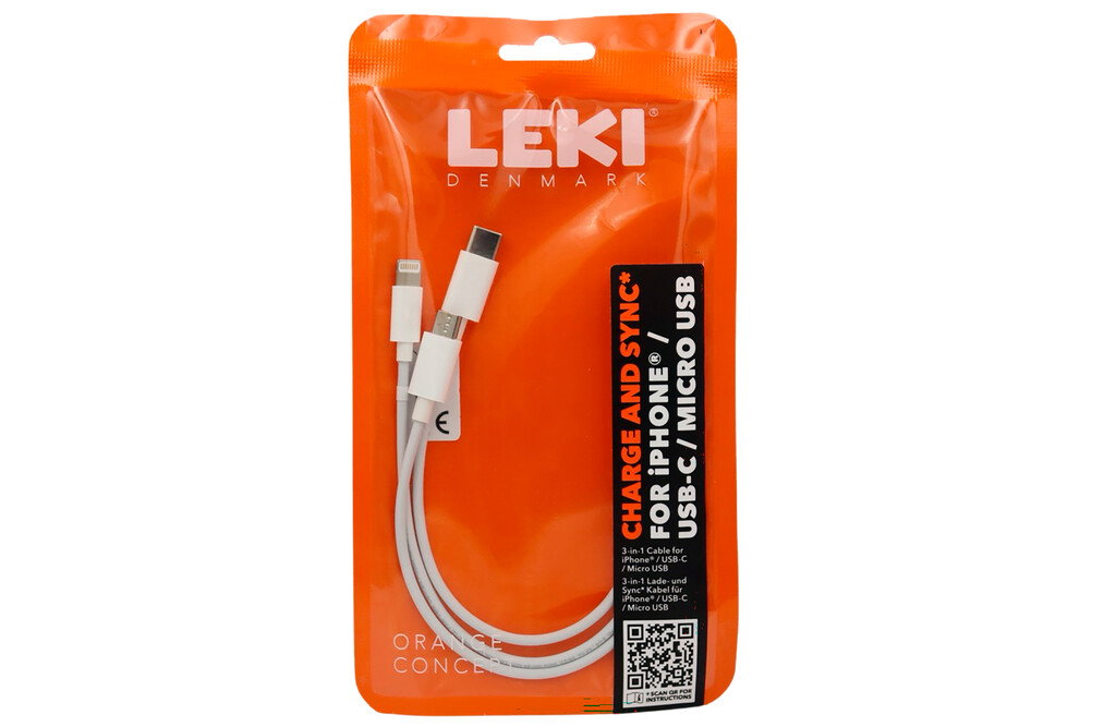 Leki 3-in-1 USB-Ladekabel 20 cm, weiß