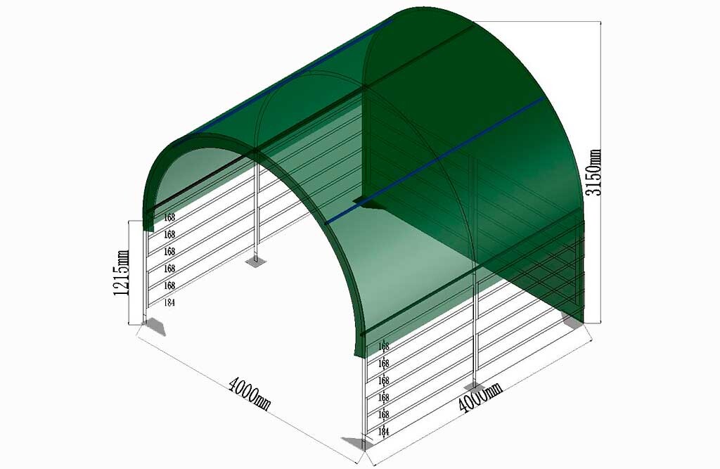 Weidezelt 4x4x3,15m, Weideunterstand mit PVC-Plane, offene Seiten