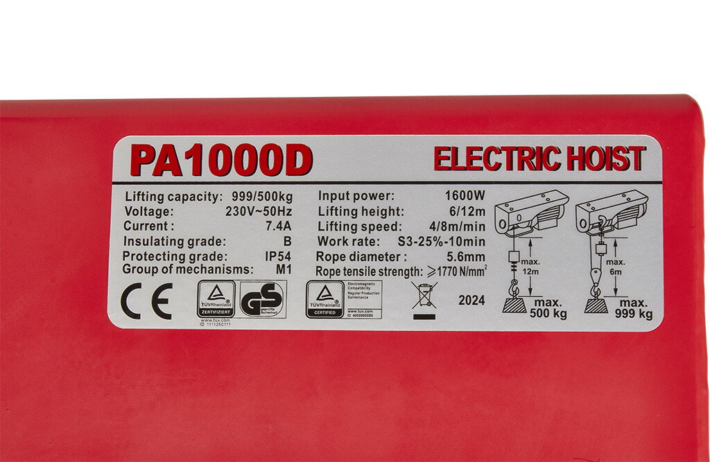 Elektroseilzug, 500/1.000 kg