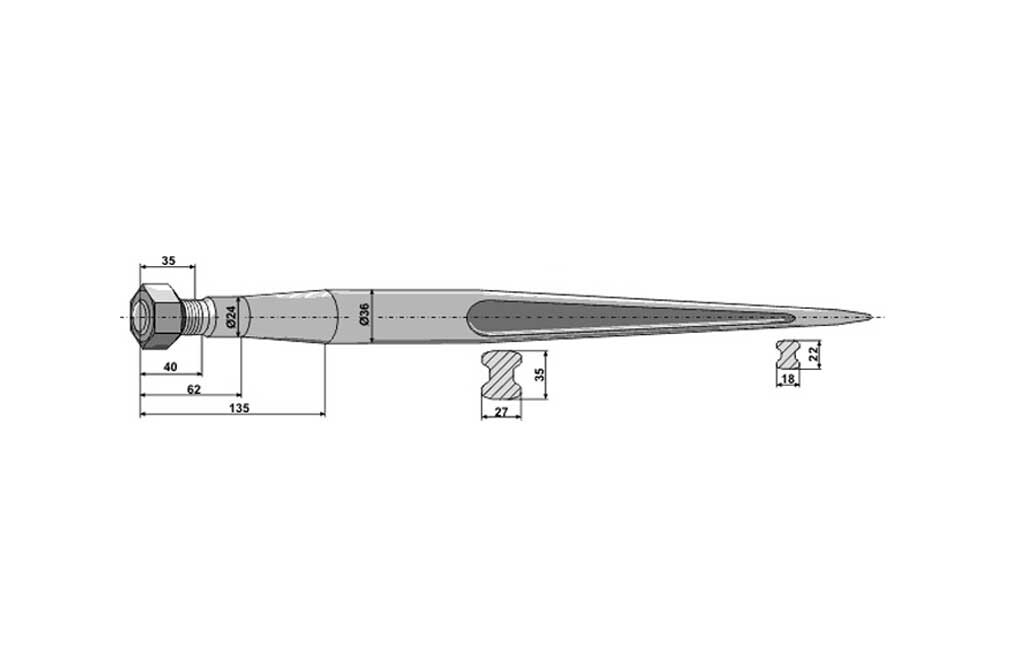 Spitzer Zinken, M22 x 1,5 - 1.100 mm