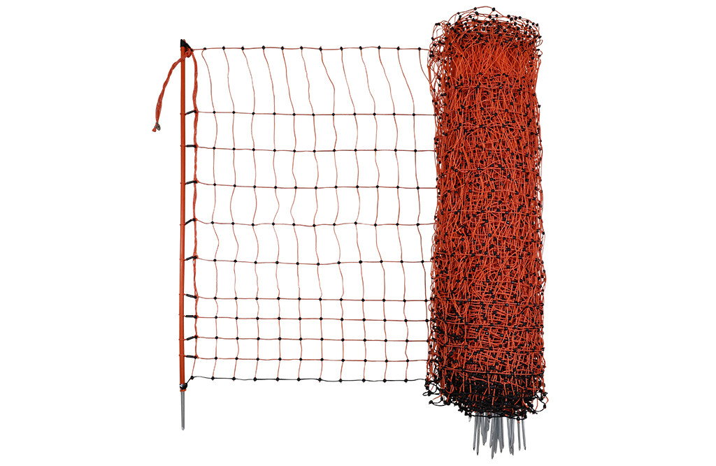 KERBL 50m Geflügelnetz 106cm, 15 Pfähle, 1 Spitze, elektrifizierbar 