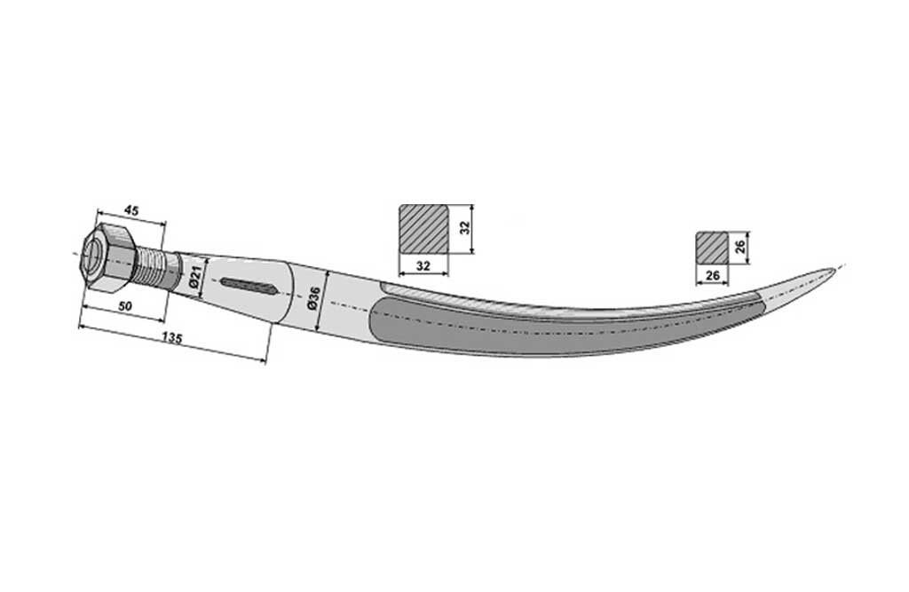 Spitzer Zinken, M20 x 1,5 - 810 mm