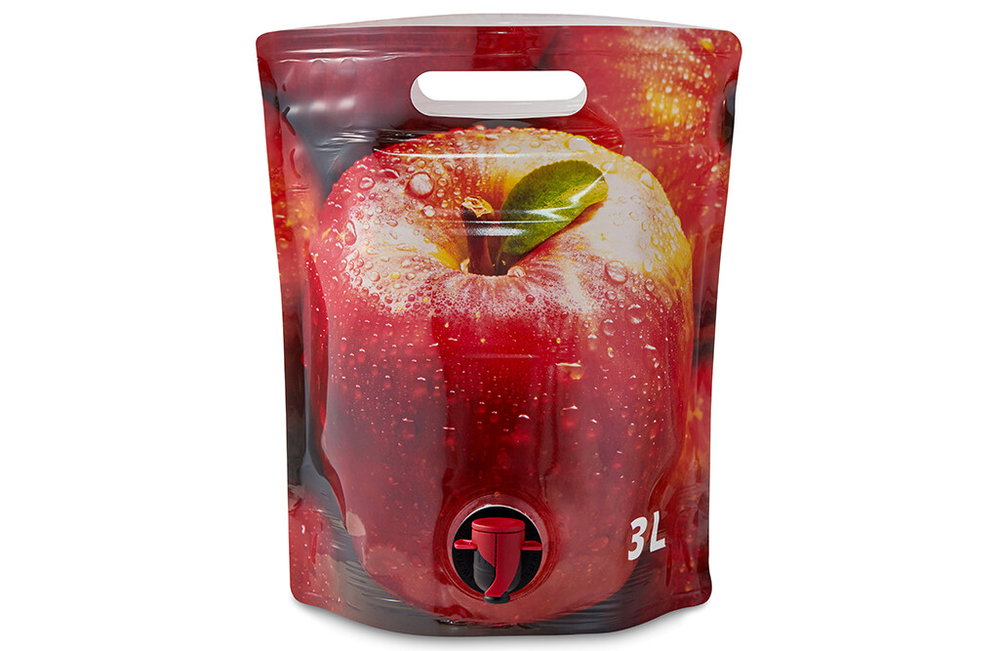20x Standbodenbeutel Super Pouch 3 Liter mit Zapfhahn, Tragegriff & Apfelmotiv