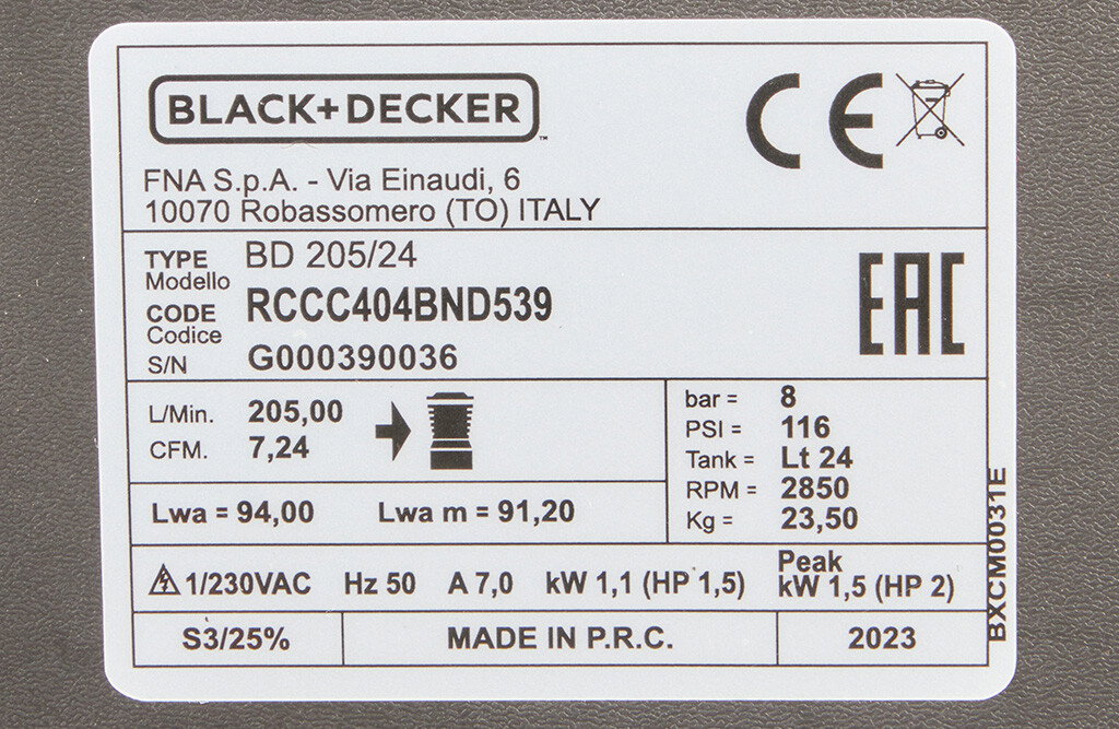 Black & Decker Kompressor 2 PS 24 Liter