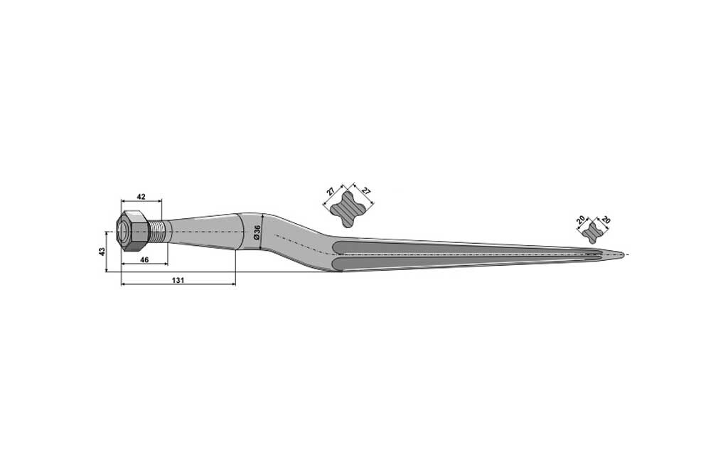 Spitzer Zinken, M22 x 1,5 - 900 mm