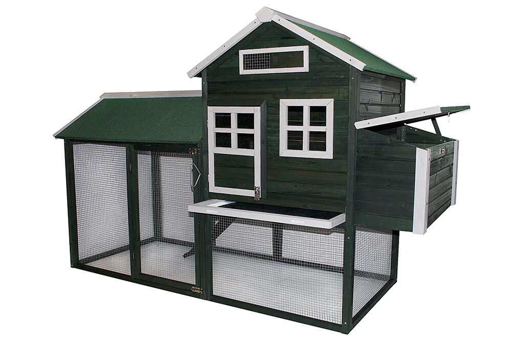 Hühnerstall für 4 Hühner, aus Holz, 225 x 95 x 143 cm