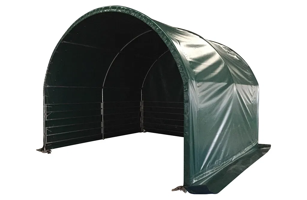 Weidezelt 4x4x3,15m, Weideunterstand mit PVC-Plane, geschlossene Seiten