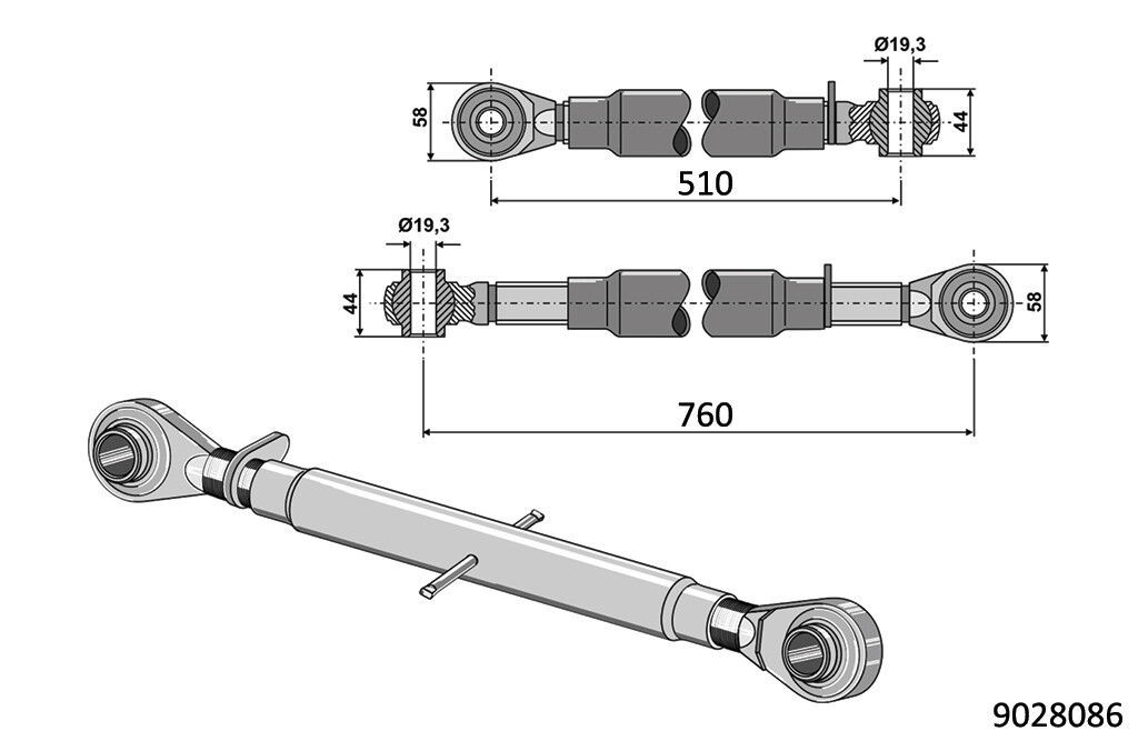 Oberlenker, Größe wählbar 510 - 1000mm