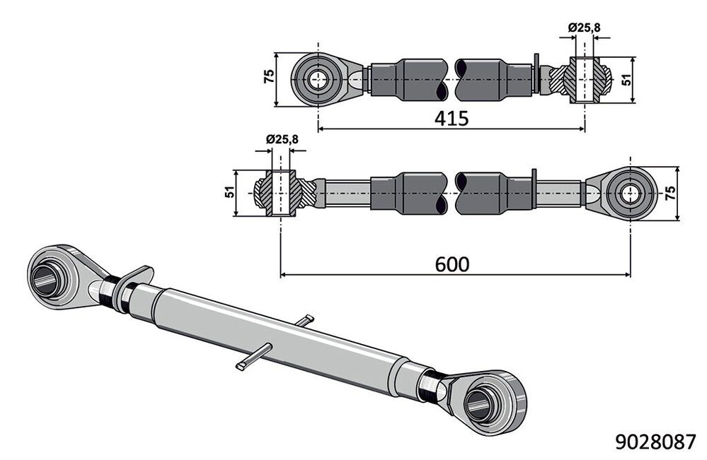 Oberlenker Kat 2, M30 x 3,2, 415 - 515mm