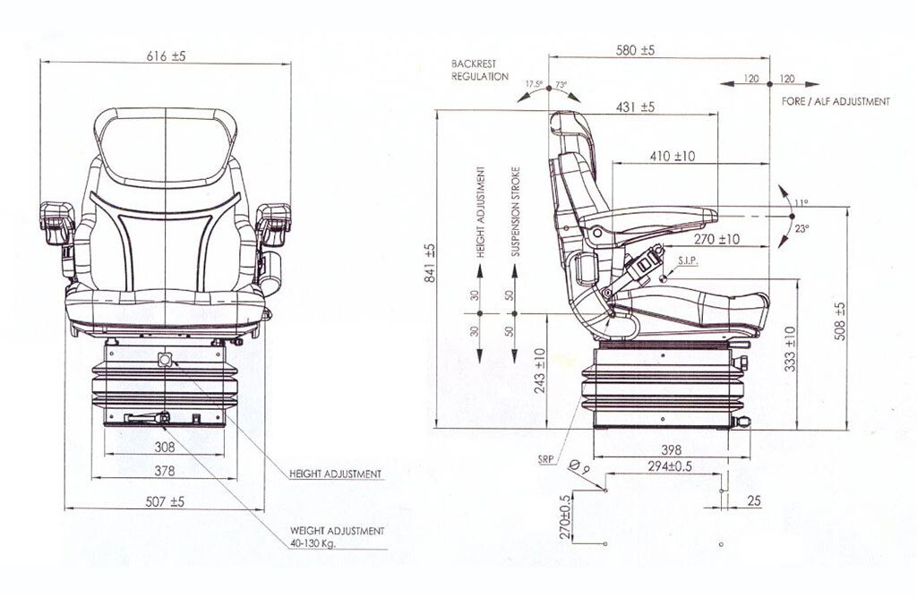 Traktorsitz mechanisch aus schwarzem Stoff