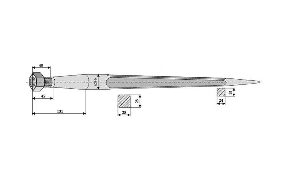 Spitzer Zinken, M22 x 1,5 - 600 mm