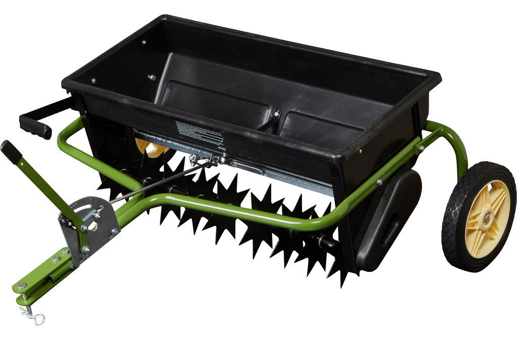 Streuanhänger mit Vertikutierer 43,5 Liter für Rasentraktor, Quad & ATV | Agriquad