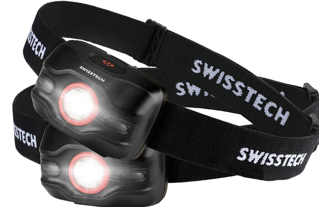 Swiss Tech LED-Stirnlampenset, 250 Lumen - schwarz