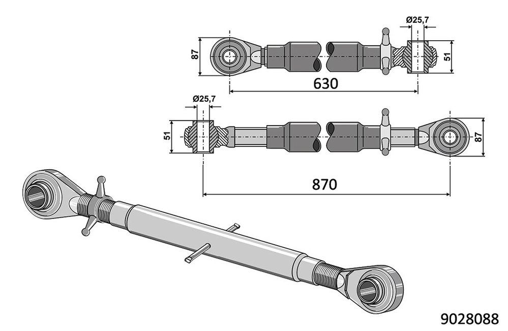 Oberlenker Kat 2, M30 x 3,2, 415 - 515mm