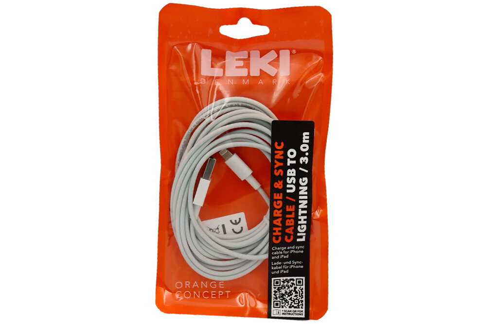 Leki USB-A auf Lightning Kabel 3 m, weiß