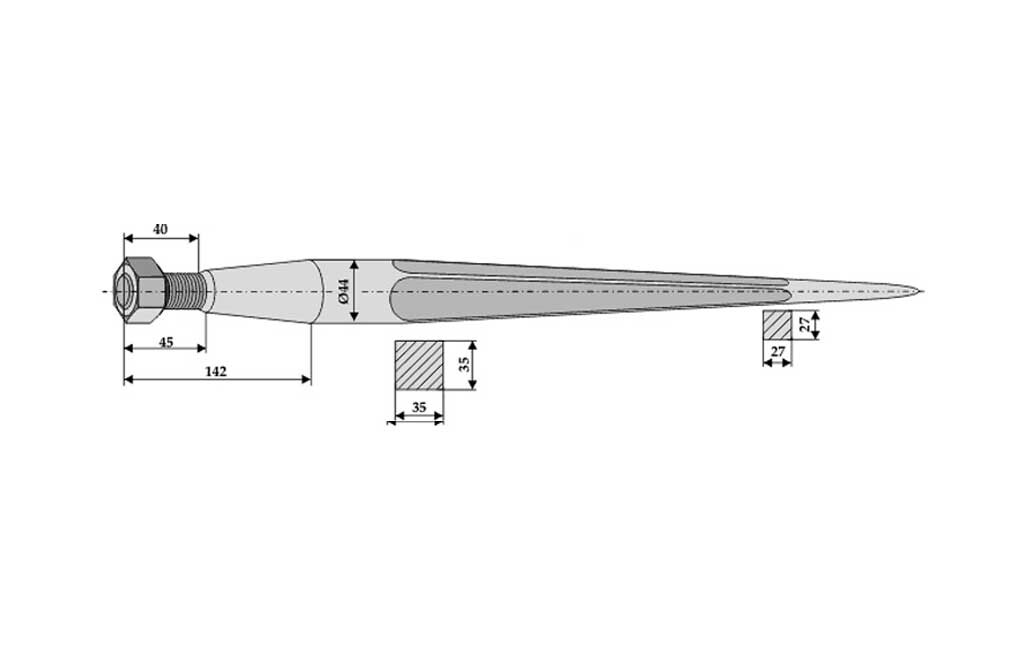 Spitzer Zinken, M28 x 1,5 - 810 mm
