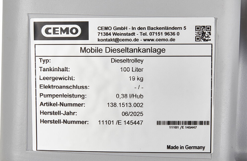 Cemo Diesel Trolley 100 Liter mobile Tankanlage