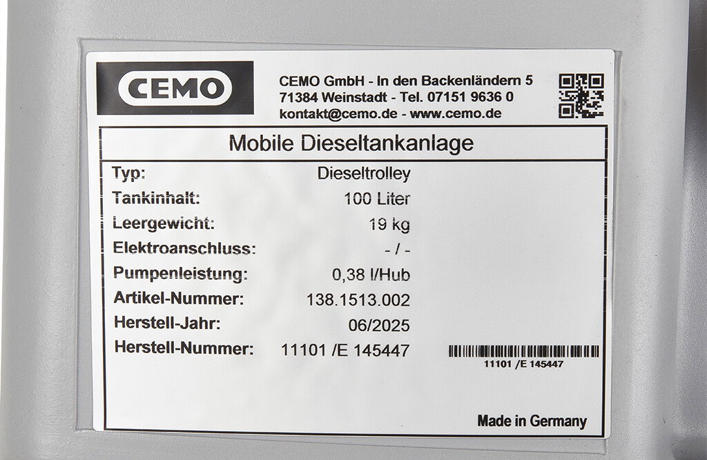 Cemo Diesel Trolley 100 Liter mobile Tankanlage