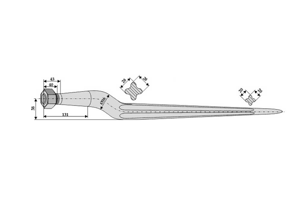 Spitzer Zinken, M22 x 1,5 - 810 mm
